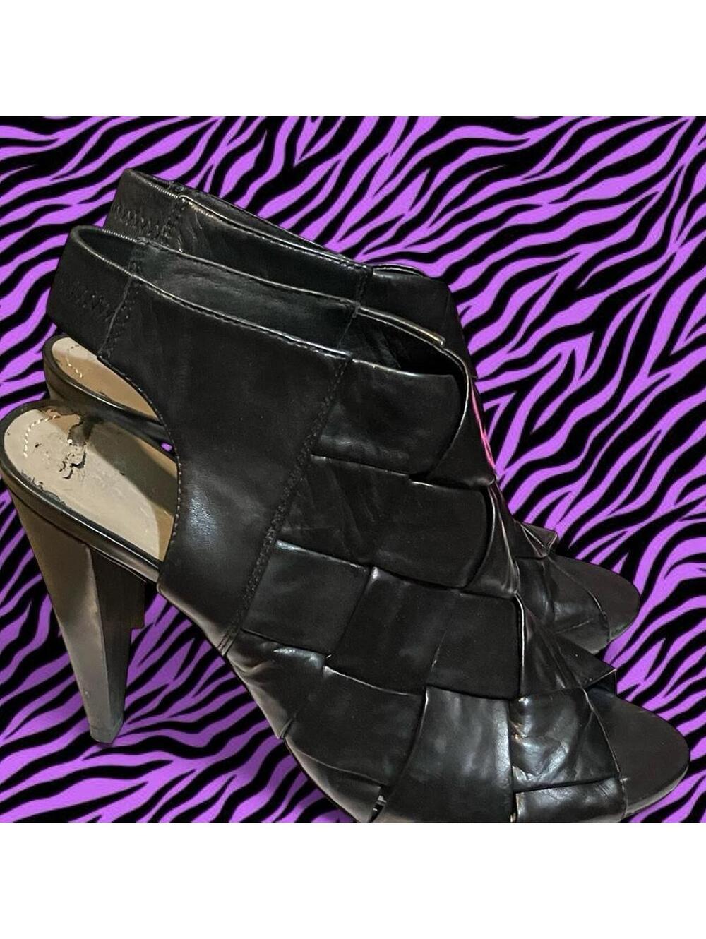Vince Camuto Black leather woven ankle booties wheel #boots #woven